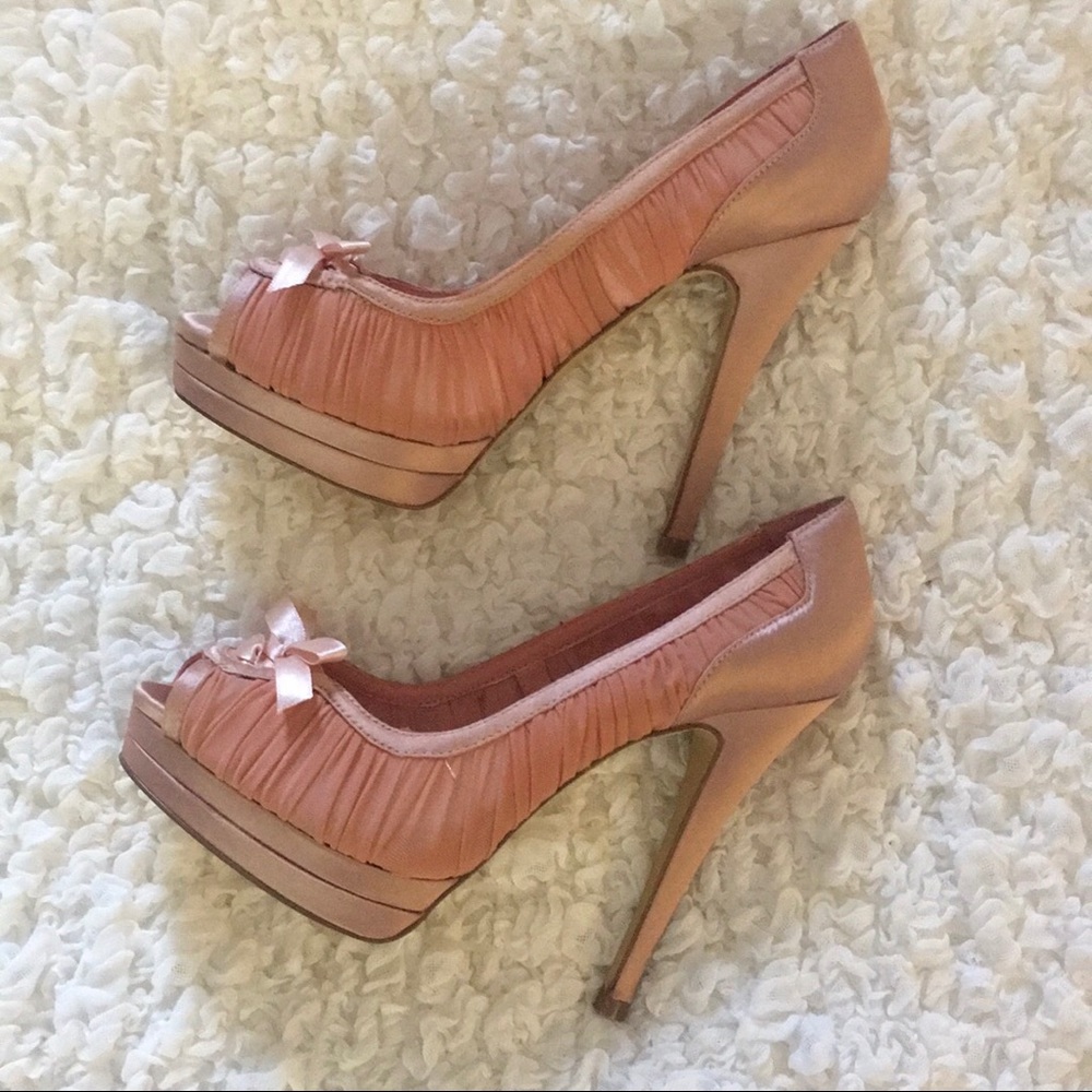 Pink Satin & Chiffon High Heels - Picture 3 of 12